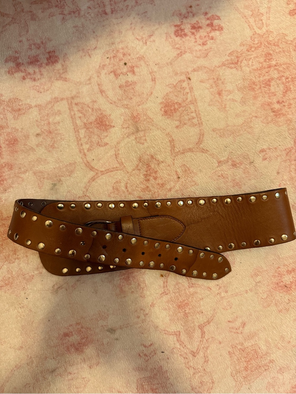 Gimaguas Tan Studded Wide Leather Waist Belt